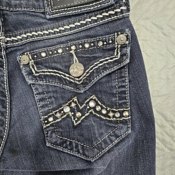 Miss Me Jeans Womens 26 Black Skinny Denim Jeans Rhinestone Studs JE104952L - Picture 4 of 12